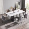 70.87" Modern Artificial Stone White Straight Edge Black Metal Leg Dining Table - White / Black - Image 2