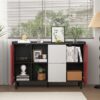 Sideboard Buffet Cabinet With Doors And Unique Panel Styling - Black / Red - Image 9