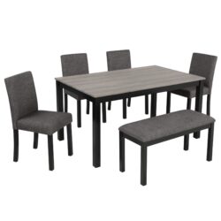 Modern 6 Piece Dining Table Set With Bench And Chairs For Dining Room Or Kitchen - Light Gray / Black