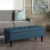 Hyatt - Suede Storage Ottoman With Tufted Top And Dark Wooden Legs - Navy Blue - Image 5