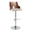 Ariana - Mid-Century Modern Adjustable Barstool Stool With Swivel With Rounded T Footrest (Set of 2) - Chrome / Walnut / Beige - Image 2