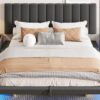 Queen Size Upholstered Hydrualic Platform Floating Bed With LED Light And USB Port - Gray - Image 25