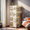 4 Tier Rolling Storage Bookcase With Wheels And Large Capacity Storage Bins - Cream - Image 4