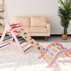 Gardenia - Pikler Triangle Set Montessori Toddler Climbing Toys Indoor, 2 Piece Baby Climbing Gym Indoor Playground - Pink
