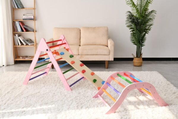 Gardenia - Pikler Triangle Set Montessori Toddler Climbing Toys Indoor, 2 Piece Baby Climbing Gym Indoor Playground - Pink