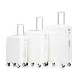 Set 3 Pieces 20" / 24" / 28" Abs Spinner Wheel Luggage, Matching Color, With Combination Lock - White
