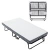 Folding Bed With Mattress, Sportable Foldable Bed With Storage Cover, Srollaway Bed For Adults With Memory Foam Mattress And Metal Frame, Scot Size Guest Bed On Wheels - Black - Image 11