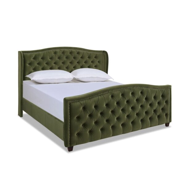 Marcella - King Upholstered Shelter Headboard Bed Set - Olive Green