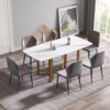 70.87" Modern Artificial Stone White Curved Golden Metal Leg Dining Table, Can Accommodate 6-8 People - White / Gold - Image 2