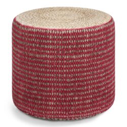 Larissa - Round Braided Pouf - Natural / Maroon