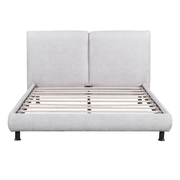 Queen Size Upholstered Platform Bed With 2 Large Headrests And Thick - Beige