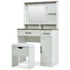Farmhouse Makeup Vanity Desk With Mirror And Lights, 3 Lighting Modes, Vanity Set With Stool, Dressing Table With Adjustable Shelves, 2 Drawers And Side Cabinet For Bedroom - White - Image 11