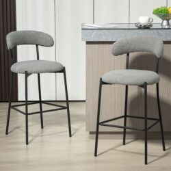 Counter Height Bar Stools Teddy Fabric Cover Kitchen Island Counter Bar Stool With Black Powder Coating Base And Footrest - Gray