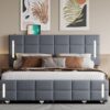 Queen Size Upholstered Platform Bed With Trundle And Drawers - Gray - Image 21