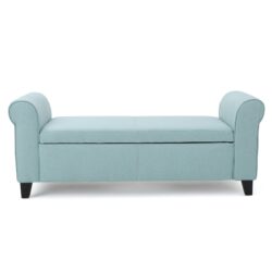 Hayes - Contemporary Armed Storage Bench With Rolled Arms - Light Blue