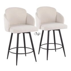 Dahlia - Contemporary Fixed Height Counter Stool With Round Footrest (Set of 2) - Matte Black / Cream / Chrome