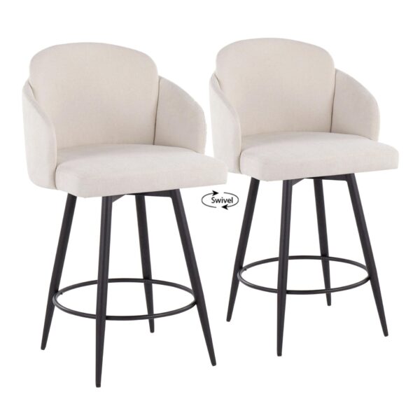 Dahlia - Contemporary Fixed Height Counter Stool With Round Footrest (Set of 2) - Matte Black / Cream / Chrome