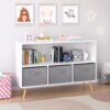 Kids Bookcase With Collapsible Fabric Drawers, Children's Book Display, Toy Storage Cabinet Organizer - White / Gray - Image 4