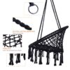 Macrame Hanging Hammock Chair, Cotton Rope Swing For Indoor And Outdoor Use, 330 Lbs Capacity - Black - Image 7