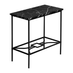 Accent Side Table, Narrow, Small, 2 Tier, Marble Look Contemporary & Modern - Black