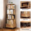 5 Tier Rotating Bookshelf With Wheels And Drawer, 360° Spinning Design, Space Saving Storage, For Home And Office, Wood - Oak - Image 12
