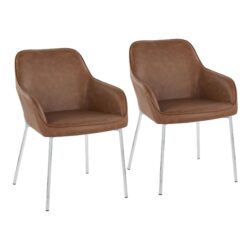 Daniella - Contemporary Dining Chair (Set of 2) - Chrome / Camel
