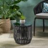 Arias - Boho Side Table With Tempered Glass Top And Rattan Wrap - Black - Image 3