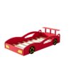 Wooden Race Car Bed, Car Shaped Platform Twin Bed With Wheels For Teens - Red / Yellow - Image 7