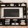 Wall Unit Entertainment Center With Bookshelves For TVs Up To 80", Modern TV Stand Media Console With Cabinets, Tempered Glass Doors And Adjustable Shelves For Living Room - Black - Image 5