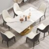 70.84" Modern Artificial Stone Panel Double-Ring Stainless Steel Metal Legs, Can Accommodate 6-8 People - White / Gold - Image 2