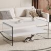 Modern Double Rectangular Coffee Table With Storage Function And Transparent Tempered Glass - White - Image 2