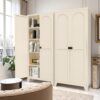 2 Shapely Doors Cabinet With Lock, Metal Storage Cabinet With Doors And Adjustable Shelves, For Bedroom, Living Room, Kitchen - Beige - Image 4