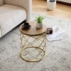 Contemporary Golden Side Table With Top And Metal Frame - Natural / Gold - Image 7