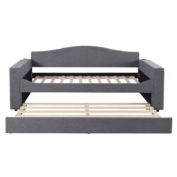 Twin Size Upholstered Daybed With Storage Armrests, Trundle And Latest Integrated Bluetooth Audio System - Gray