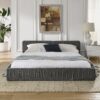 Modern Queen Size Upholstered Bed Frame With Chenille Fabric And Pleated Design - Gray - Image 7