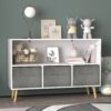 Kids Bookcase With Collapsible Fabric Drawers, Children's Book Display, Toy Storage Cabinet Organizer - White / Gray - Image 15