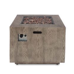 Outdoor Patio Gas Burning Fire Pit Table 50, 000 Btu, Square, Iron Wood Pattern - Brown