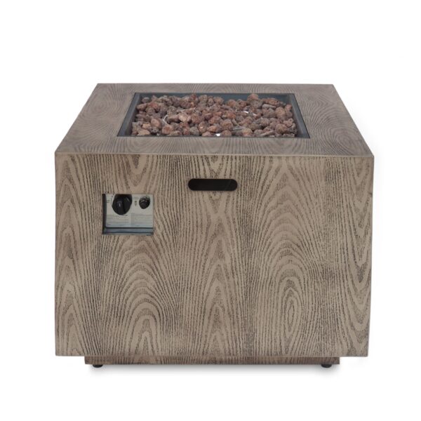 Outdoor Patio Gas Burning Fire Pit Table 50, 000 Btu, Square, Iron Wood Pattern - Brown