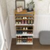Freestanding Shoe Storage Cabinet With 3 Flip Drawers - White / Natural - Image 10