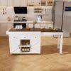 Modern Kitchen Island With Extendable Dining Table & Power Outlet - White - Image 19