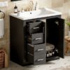 Bathroom Vanity With Ceramic Sink Combo, Frame Bathroom Storage Cabinet, Freestanding Vanity Set With 3 Drawers & Soft Closing Doors - Black - Image 23