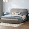 Queen Size Upholstered Platform Bed Frame And Stylish Curve Shaped Design - Gray - Image 13