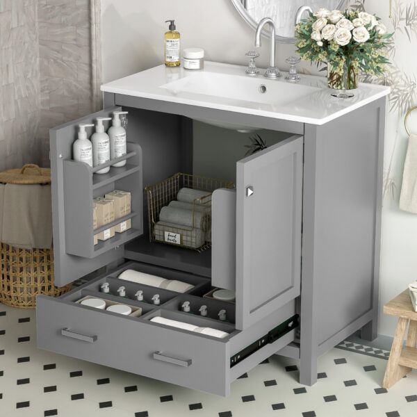 Bathroom Vanity With Single Sink, Combo Cabinet Undermount Sink, Bathroom Storage Cabinet With Two Doors And A Drawer, Soft Closing, Multifunctional Storage, Solid Wood Frame - Gray