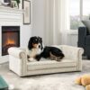 Modern Elegant Rectangle Pet Bed, Durable Elevated Dog Sofa - Beige - Image 4