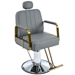 Premium Reclining Barber Chair Salon Chair For Hair Stylist With Heavy Duty Hydraulic Pump, 360° Rotation, Tattoo Chair Shampoo Beauty Salon Equipment, Max Load Weight 400 Lbs - Gray