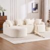 Compression Sofa: Combining Chaise Longue With 3 Seater, Wood Grain Chenille Fabric, Full Sponge Compression Sofa, Combined Sofa With 4 Pillows For Living / Home Furniture / Apartment - White - Image 26