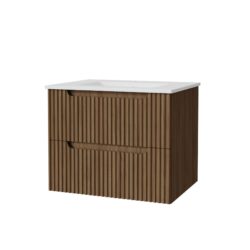 24" Wall Mount Bathroom Vanity Cabinet With - White Basin Sink Combo Floating - Walnut