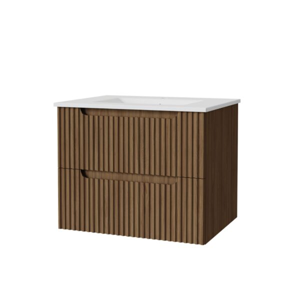 24" Wall Mount Bathroom Vanity Cabinet With - White Basin Sink Combo Floating - Walnut