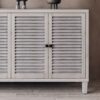 Accent Cabinet 4 Shutter Door Wooden Cabinet Sideboard Buffet Server Cabinet Storage Cabinet, For Living Room, Entryway, Hallway, Office, Kitchen And Dining Room - Distressed White - Image 6