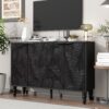 Modern TV Stand, Entertainment Center Media Console With 2 Spacious Storage Space, Solid Wood Legs And Anti-Tip Device For Living Room, Up To 43" - Black - Image 2
